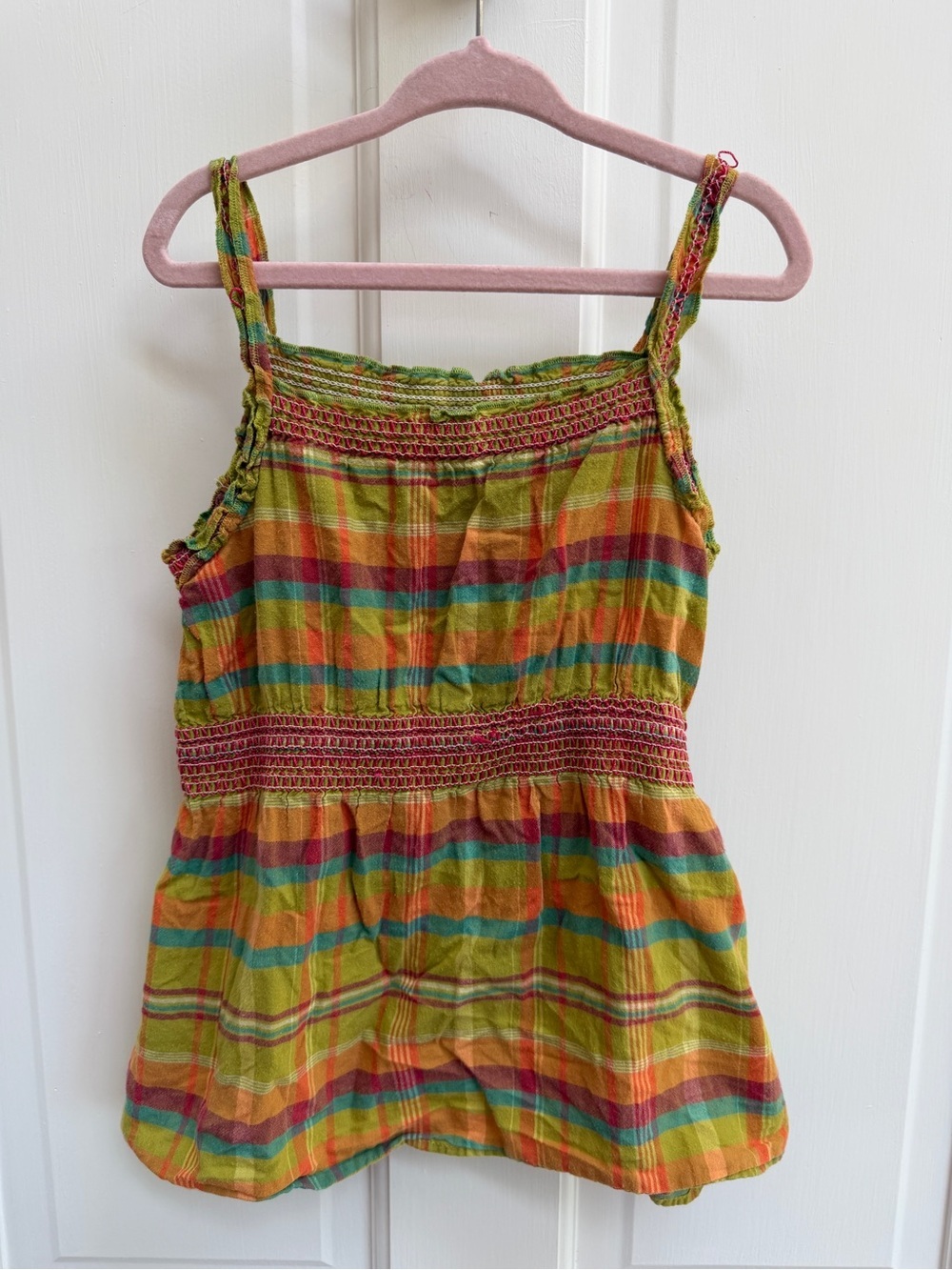 Old Navy 4T Girls Multicolor Plaid Sleeveless Tank Top Blouse Green Orange